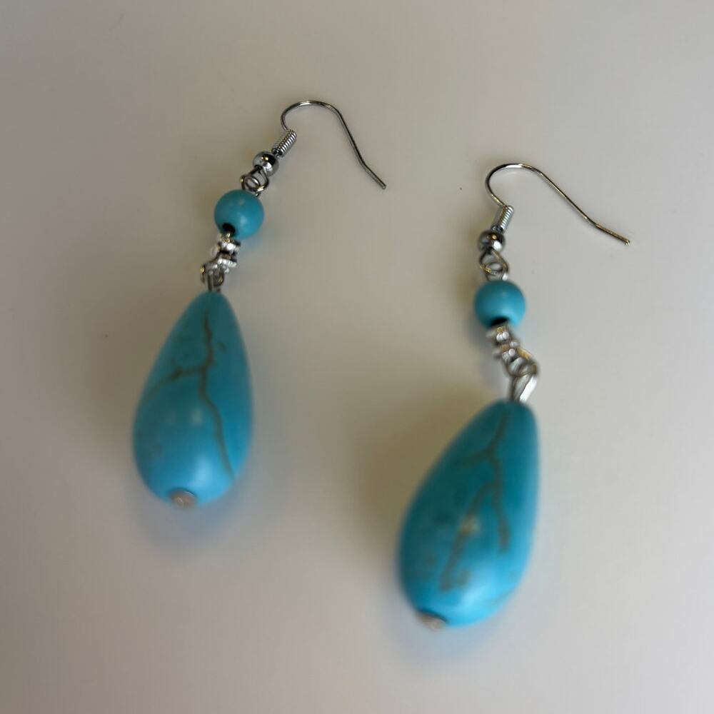 Turquoise Silver Tone Faux Western Boho Southwestern Cowgirl Earrings NEW
